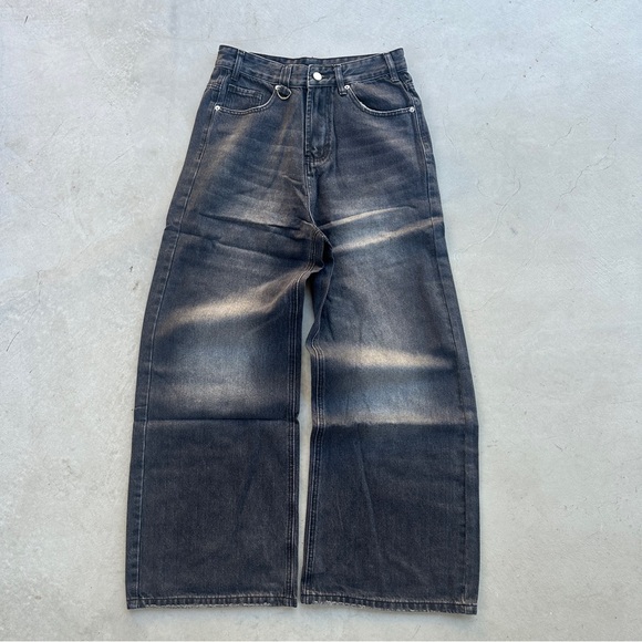 y2k vintage baggy black washed wide leg faded skater denim jeans 2000s - Picture 1 of 8